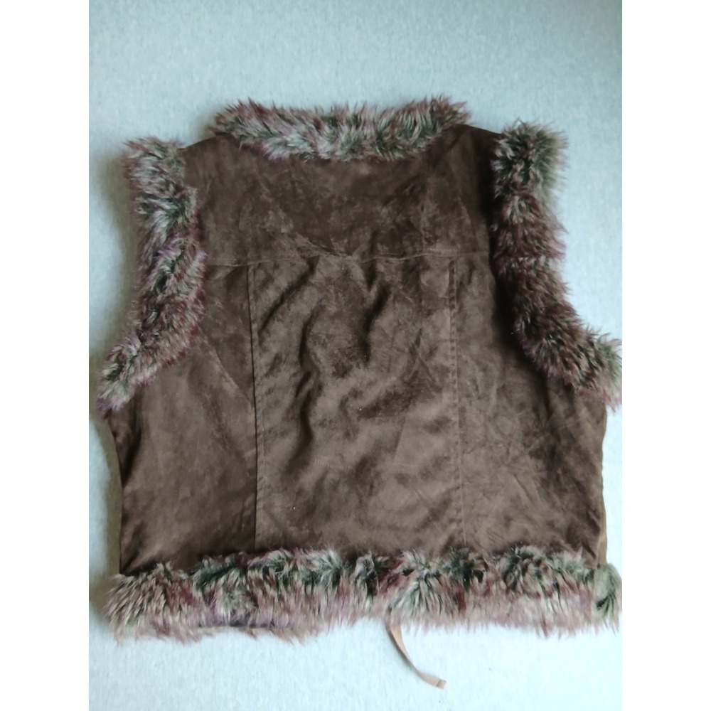 Vintage Vest Medium Faux Suede Fur Embroidered Penny Lane Boho Western Bow - Picture 12 of 13